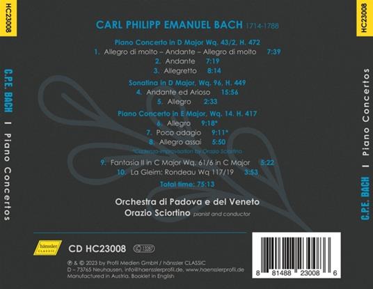 Piano Concertos & Other Works For Solo Piano - CD Audio di Carl Philipp Emanuel Bach,Orazio Sciortino - 2