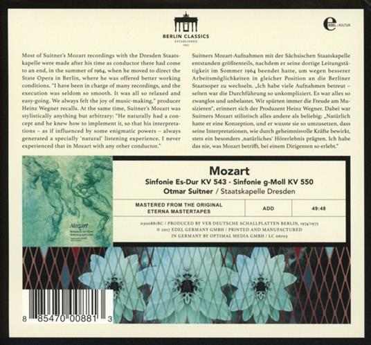 Sinfonie K543, K550 - CD Audio di Wolfgang Amadeus Mozart,Otmar Suitner - 2