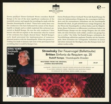 Firebird Suite / Sinfonia Da Requiem - CD Audio di Benjamin Britten,Igor Stravinsky,Staatskapelle Dresda,Rudolf Kempe - 2