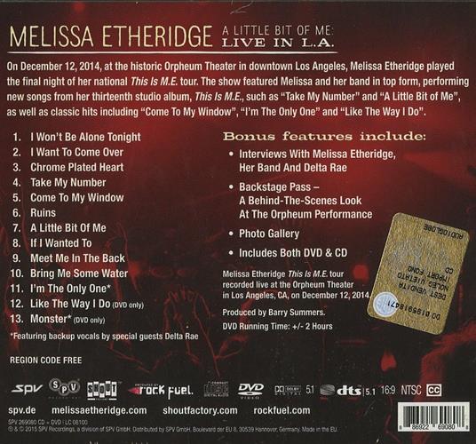 A Little Bit of Me. Live in L.A. (Digipack) - CD Audio + DVD di Melissa Etheridge - 2