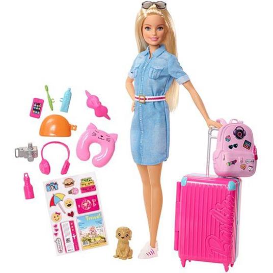 Barbie in Viaggio, Bambola Bionda con Cucciolo, Valigia che si Apre,  Adesivi e Accessori, Giocattolo per Bambini 3 + Anni, FWV25 - Barbie -  Bambole Fashion - Giocattoli | IBS