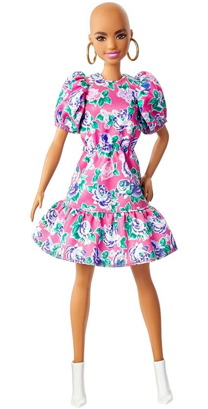 Barbie Fashionistas Bambola Senza Capelli, con Abito Floreale Rosa e  Accessori Giocattolo per Bambini 3+Anni, GHW64