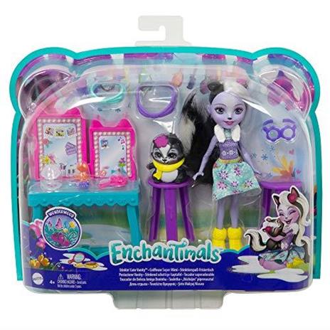 Enchantimals- Postazione Vanity con Bambola di Sage la Puzzola Cucciolo Caper e Accessori di Bellezza Giocattolo per Bambini 3+Anni GJX34 - 4