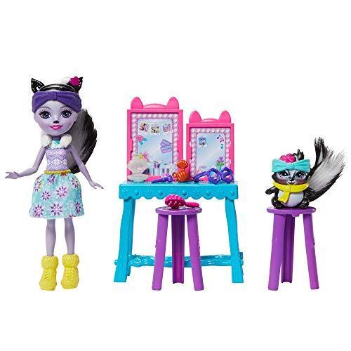 Enchantimals- Postazione Vanity con Bambola di Sage la Puzzola Cucciolo Caper e Accessori di Bellezza Giocattolo per Bambini 3+Anni GJX34 - 2