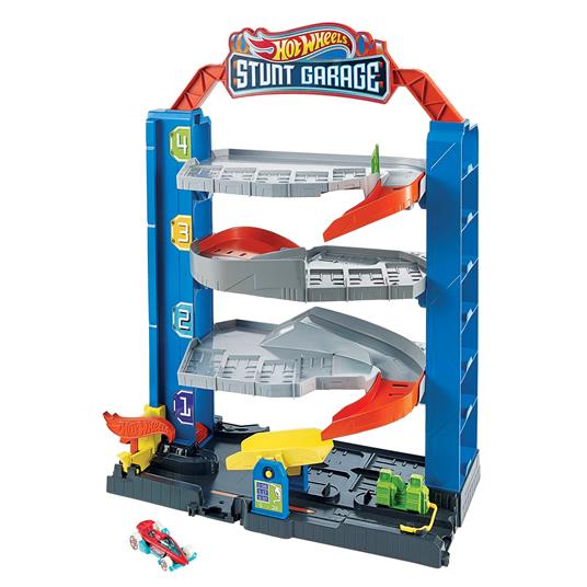 Hot Wheels City Garage delle Acrobazie, con ascensore per i piani superiori, con collegamenti per altri set