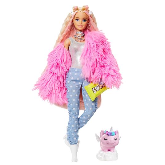 Barbie Extra Bambola con giacca lanosa rosa e maialino-unicorno, 10  Accessori alla Moda, Giocattolo per Bambini 3+ Anni