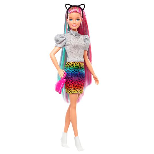 Barbie - ​Bambola Capelli Multicolor con Funzione Cambia Colore, Include  Cerchietto e Borsa a Forma di Gatto e Accessori a Tema Leopardo, Giocattolo