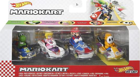 Hot Wheels Mario Kart- ​Confezione di 4 Veicoli con 4 Personaggi alla Guida, Giocattolo per Bambini 3+ Anni, GWB38 - 6