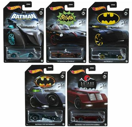 Batman Hot Wheels GYN30 Set 5 Modellini Batmobile Classic TV Movie Brave Bold