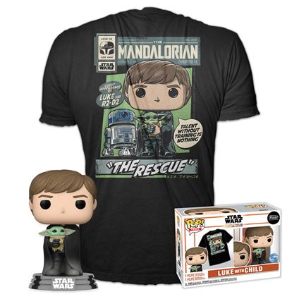 Funko POP & Tee: Star Wars: The Mandalorian - Luke w/Grogu (Small)