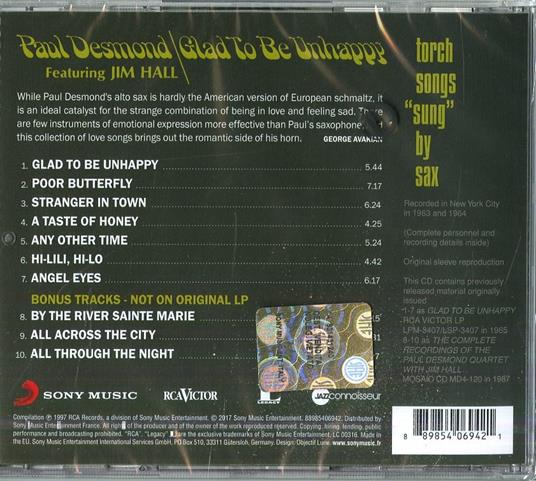 Glad to Be Unhappy - CD Audio di Paul Desmond - 2