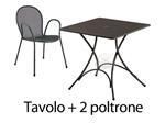 Set Tavolo 76X76Cm + 2 Poltrone Ferro Antico