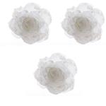 3 Rose Decorative Con Clip Glitterate Bianco Neve 14Cm Decorazione Natale