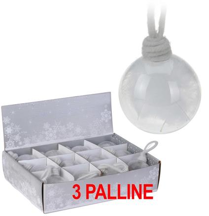 3 Palline Di Natale In Vetro Piuma Bianca 8Cm Appendibile Albero Decorazione