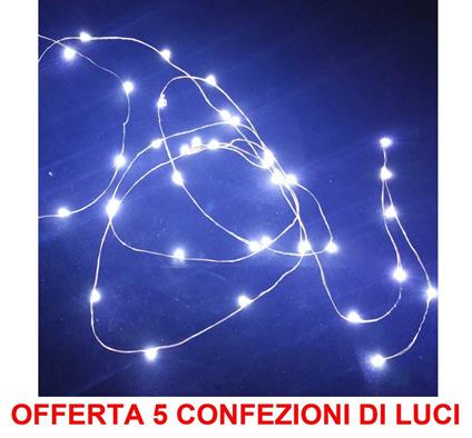 Offerta 5 Conf. Da 20 Microled Lineari Luci Bianco Freddo Batteria Luci Natale