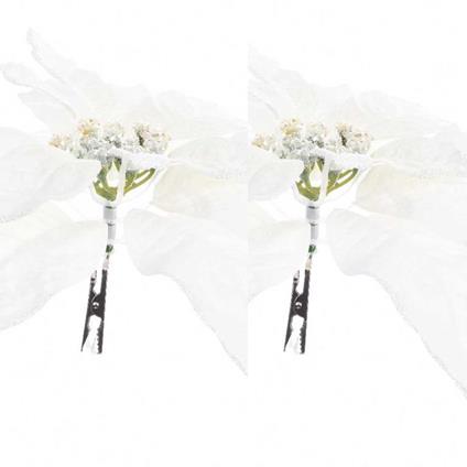 Offerta 2 Poinsettia Bianco Con Clip Glitterata 24Cm Appendibile Addobbi Albero Natale