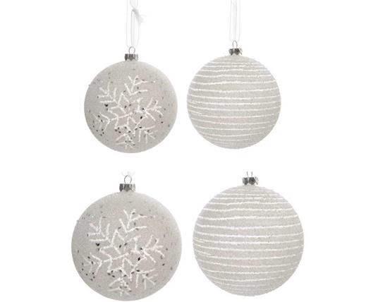 Offerta 4 Palline Di Natale Ghiaccio Decorate 8 Cm Addobbi Albero Natale