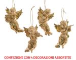 4 Angioletti 10 Cm Oro Glitterati Con Decori Assortiti Natale Addobbi Decoro