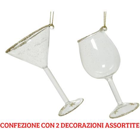 2 Bicchieri Appendibili Cocktail/vino Trasparenti E Oro Assortiti Addobbi Natalizi