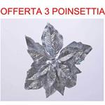 Offerta 3 Poinsettia Appendibili Argento Glitter 23cm Natale Addobbi