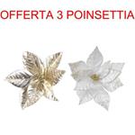 Offerta 3 Poinsettia Appendibili Oro/bianco Glitter 27cm Natale Addobbi