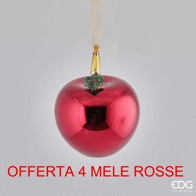 Offerta 4 Mele Rosse In Vetro Appendibili 14cm Natale Addobbi