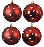 Offerta 4 Palline Rosse Con Cuori 8cm Assortite Natale Addobbi Albero