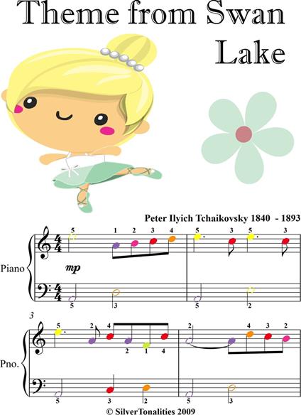 Theme from Swan Lake Easiest Piano Sheet Music with Colored Notation - Peter Ilyich Tchaikovsky - ebook