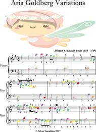 Aria Goldberg Variations Easiest Piano Sheet Music with Colored Notes