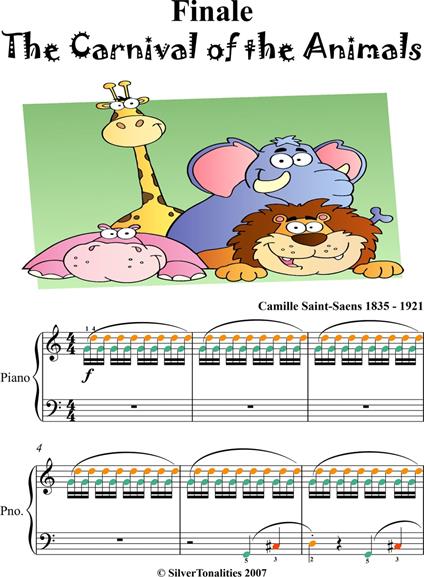 Finale Carnival of the Animals Easy Piano Sheet Music with Colored Notation - Saint-Saens Camille - ebook