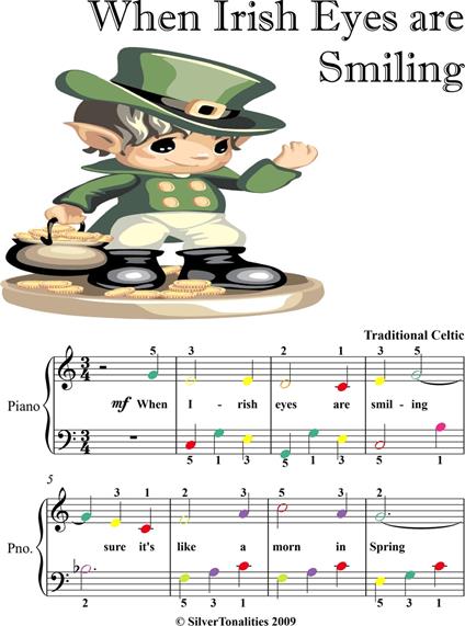 When Irish Eyes Are Smiling Easy Piano Sheet Music with Colored Notes - Traditional Irish Folk Song - ebook