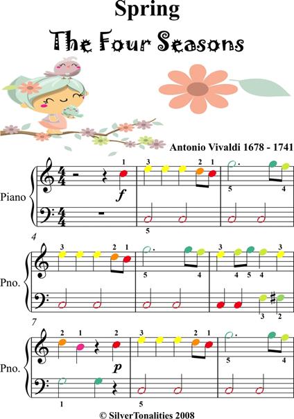 Spring Four Seasons !st Mvt Easiest Piano Sheet Music with Colored Notes - Antonio Vivaldi - ebook