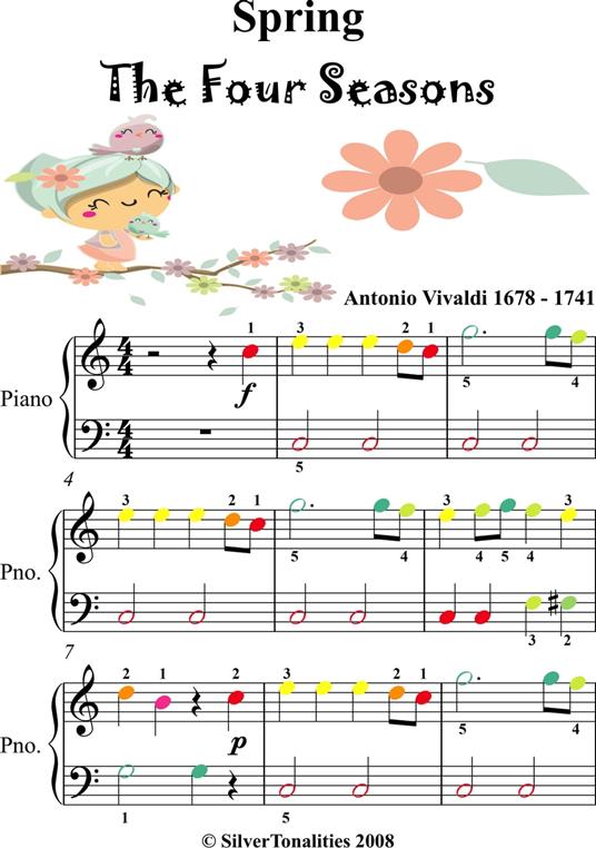 Spring Four Seasons !st Mvt Easiest Piano Sheet Music with Colored Notes - Antonio Vivaldi - ebook