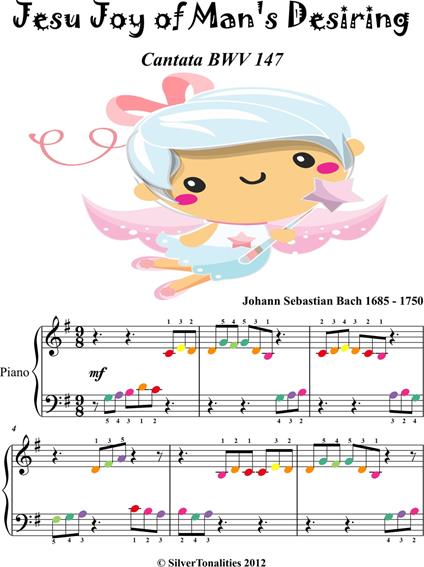 Jesu Joy of Man's Desiring Beginner Piano Sheet Music with Colored Notation - Johann Sebastian Bach - ebook