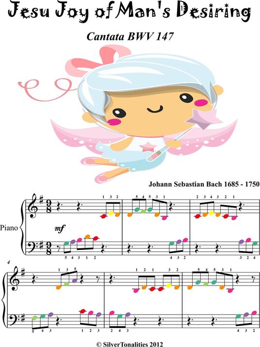 Jesu Joy of Man's Desiring Beginner Piano Sheet Music with Colored Notation - Johann Sebastian Bach - ebook