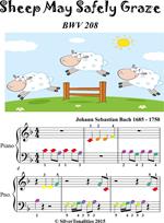 Sheep May Safely Graze BVW 208 Beginner Piano Sheet Music with Colored Notes