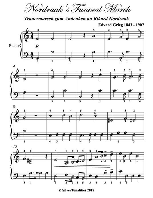 Nordraak's Funeral March Easy Elementary Piano Sheet Music - Grieg Edvard - ebook