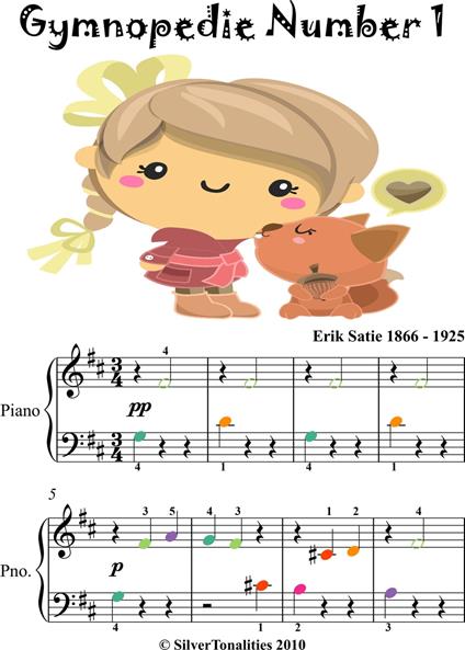 Gymnopedie Number 1 Beginner Piano Sheet Music with Colored Notes - Erik Satie - ebook
