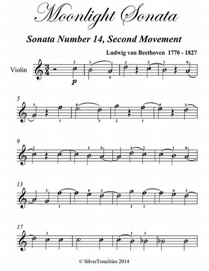 Moonlight Sonata Second Movement Easy Violin Sheet Music - Ludwig Van Beethoven - ebook