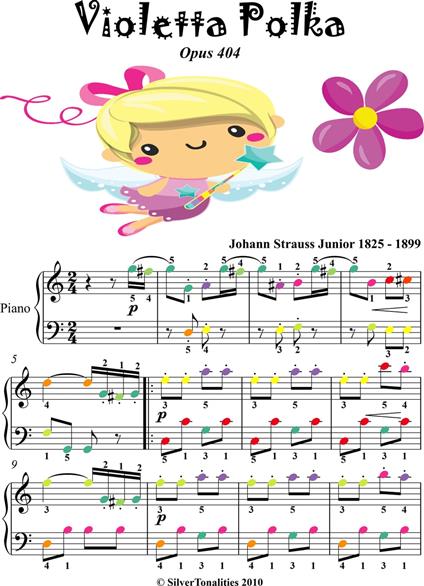 Violetta Polka Opus 404 Easy Piano Sheet Music with Colored Notes - Johann Strauss Junior - ebook