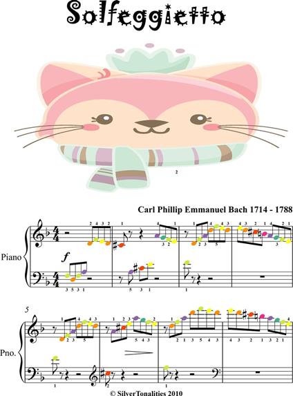 Solfeggietto Easy Piano Sheet Music with Colored Notes - Carl Philipp Emanuel Bach - ebook