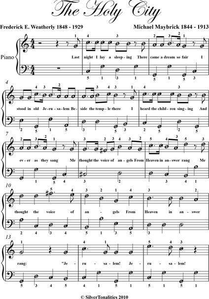 The Holy City Easy Piano Sheet Music - Fred Weatherly - ebook