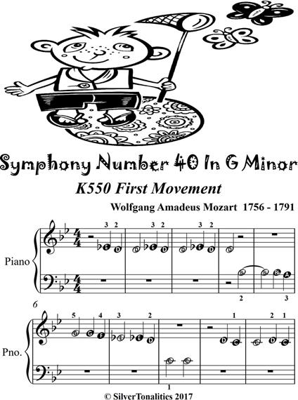 Symphony Number 40 in G Minor K550 First Movement Beginner Piano Sheet Music - Wolfgang Amadeus Mozart - ebook
