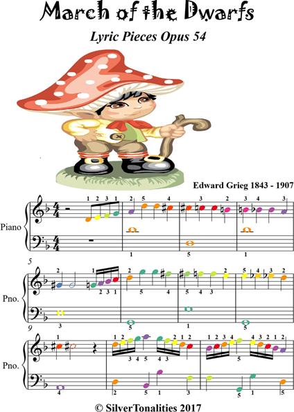 March of the Dwarfs Lyric Pieces Opus 54 Easiest Piano Sheet Music with Colored Notes - Grieg Edvard - ebook