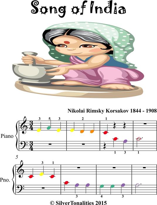 Song of India Beginner Piano Sheet Music with Colored Notes - Nikolai Rimsky-Korsakov - ebook