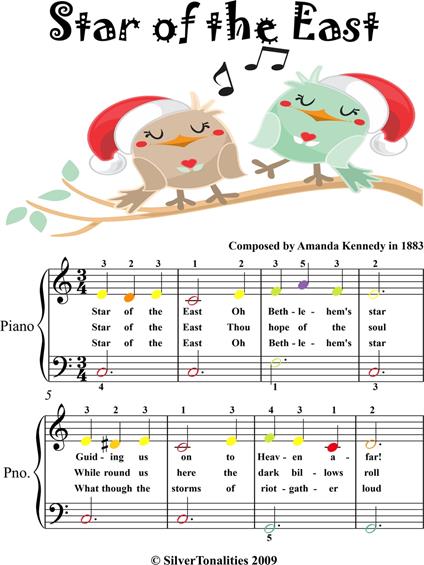 Star of the East Easiest Piano Sheet Music with Colored Notes - Traditional Christmas Carol - ebook