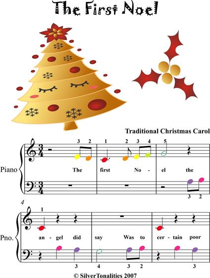 First Noel Beginner Piano Sheet Music with Colored Notes - Traditional Christmas Carol - ebook