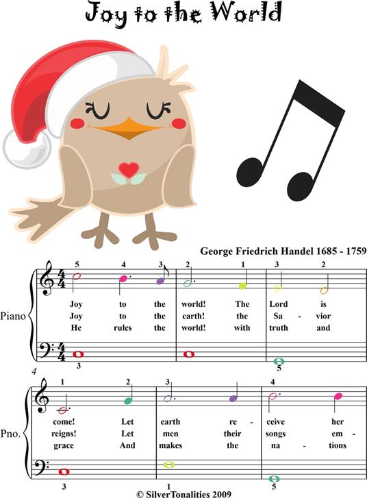 Joy to the World Easy Piano Sheet Music with Colored Notes - Traditional Christmas Carol - ebook