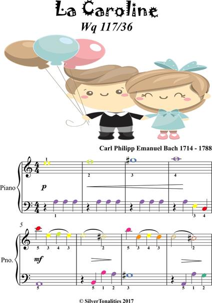 La Caroline W1 117 36 Easy Piano Sheet Music with Colored Notes - Bach C.P.E. - ebook