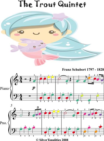 The Trout Easy Piano Sheet Music with Colored Notes - Franz Schubert - ebook